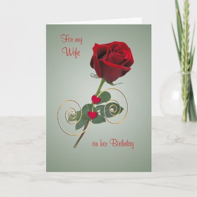 Romantic Rose and Heart - Birthday card for Wife (Front)