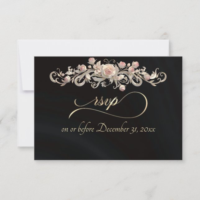 Romantic Rose Arc - Black RSVP Card (Front)