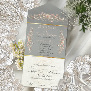 Romantic Rose Arc Borders & Calligraphy - Sage All In One Invitation
