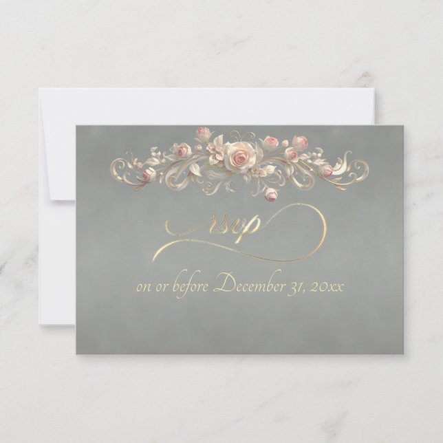 Romantic Rose Arc - Sage RSVP Card (Front)