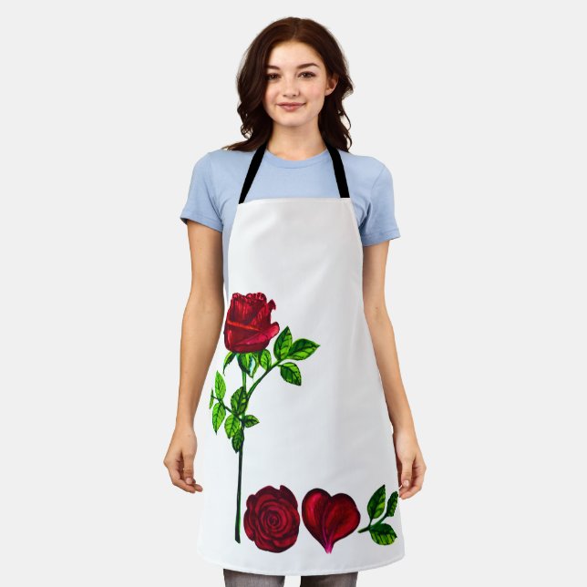 Romantic Rose Art Apron –Hand-Painted LOVE Design  (Worn)
