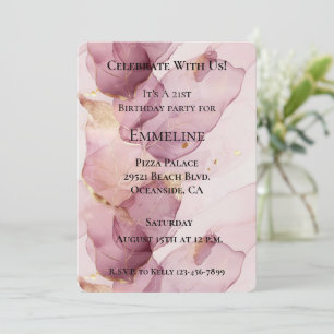 Romantic Rose Blush Pink Gold Leaf Birthday Invitation