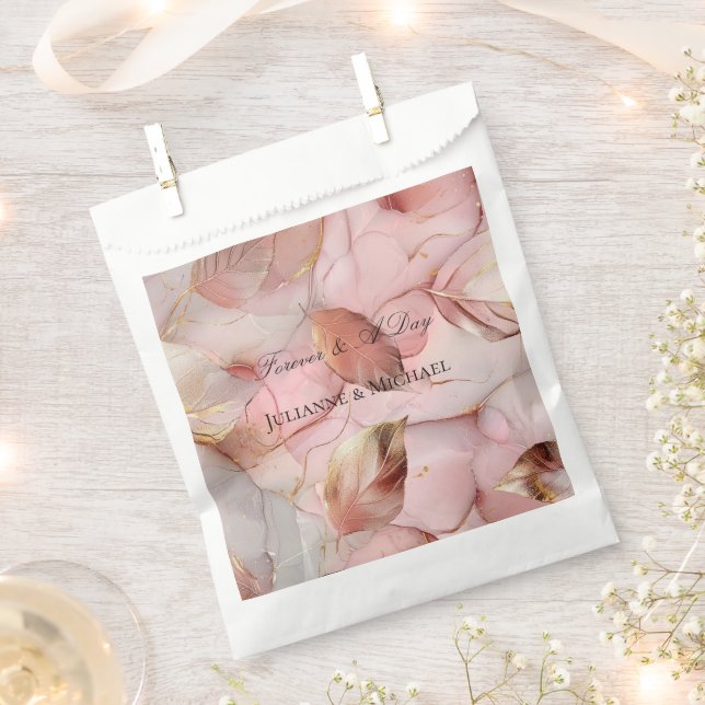 Romantic Rose Blush Pink Gold Leaf Bridal Shower Favour Bag (Clipped)
