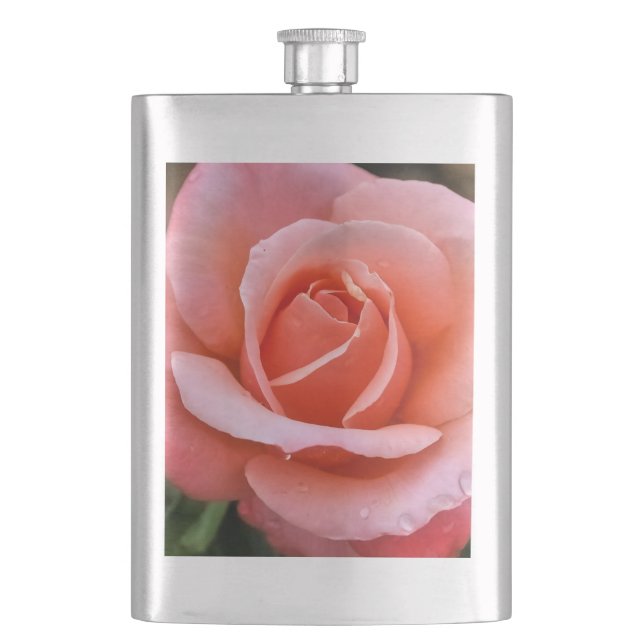 Romantic Rose Botanical Art Print Hip Flask (Front)
