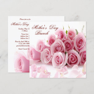 Romantic Rose Bouquet & Petals Mothers Day Invitation