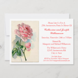 Romantic Rose Bud Flower Custom Anniversary Party Invitation