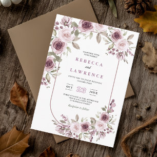 Romantic rose burgundy botanical wedding invitation