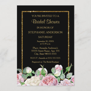 Romantic Rose Floral Faux Gold Glitz Bridal Shower Invitation