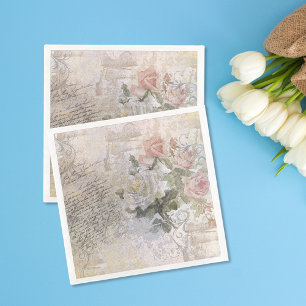 Romantic Rose Florals Old Handwritten Decoupage Napkin