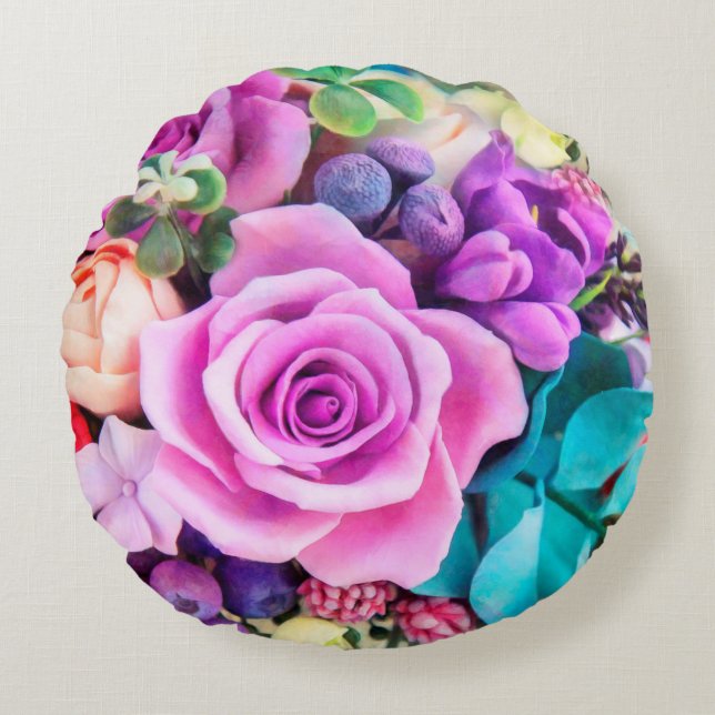 Romantic Rose Flowers Garden Round Pillow (Front)