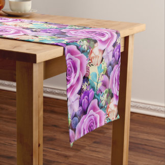 Romantic Rose Flowers Garden Short Table Runner