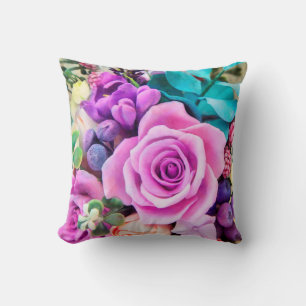 Romantic Rose Flowers Garden Throw Pillow