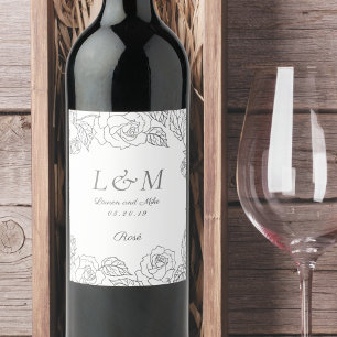 Romantic Rose Garden Monogram Wedding Wine Label