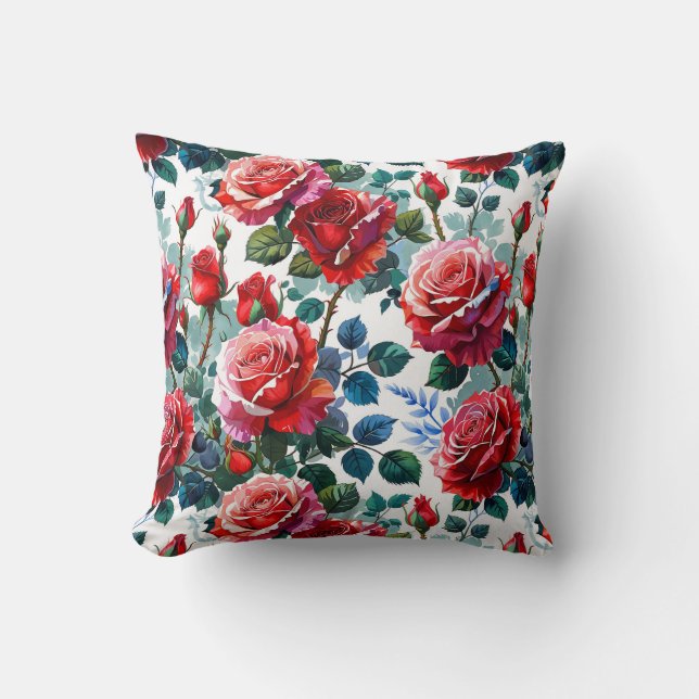 Romantic Rose Garden Print Throw Pillow (Front)
