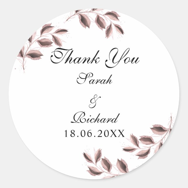 Romantic Rose Glitter Calligraphy Wedding Classic Round Sticker (Front)