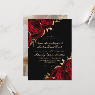Romantic Rose Gold & Black Floral Wedding Invitation