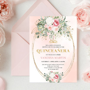 Romantic Rose Gold Blush Quinceañera Invitation