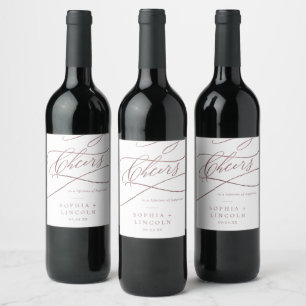 Romantic Rose Gold Calligraphy Cheers Wine Labels