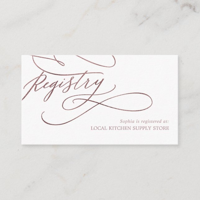 Romantic Rose Gold Calligraphy Gift Registry Enclosure Card (Front)