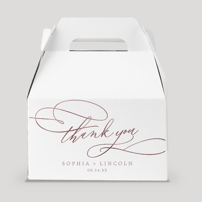 Romantic Rose Gold Calligraphy Thank You Wedding Favor Box (Creator Uploaded)