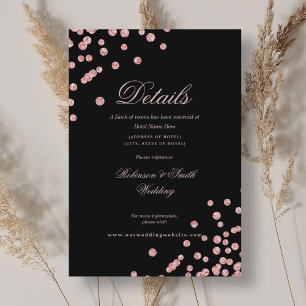 Romantic Rose Gold Confetti Wedding Details Black Enclosure Card