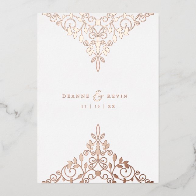 Romantic Rose Gold Flourish Ornament Wedding  (Front)