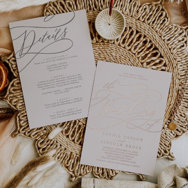 Romantic Rose Gold Foil | Blush All In One Wedding (Romantic Rose Gold Foil | Blush All In One Wedding Foil Invitation)