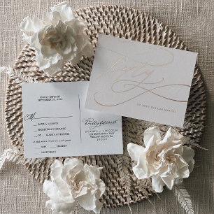 Romantic Rose Gold Foil Blush Meal Option RSVP Foil Invitation Postcard