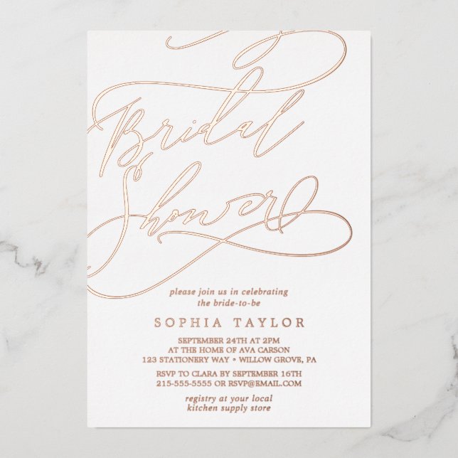 Romantic Rose Gold Foil Calligraphy Bridal Shower (Front)