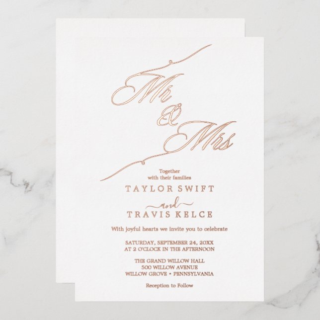 Romantic Rose Gold Foil | Mr. & Mrs. Wedding  (Front/Back)