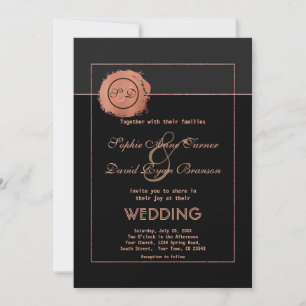 Romantic Rose Gold Glitter Monogram Wedding Invitation