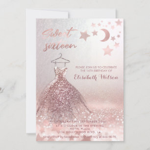 Romantic Rose gold glittery dress celestial  Invitation