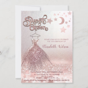 Romantic Rose gold glittery dress celestial  Invitation