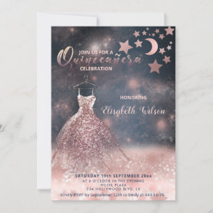 Romantic Rose gold glittery dress celestial Invitation