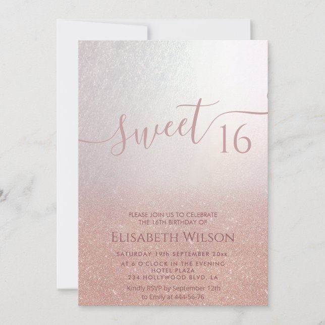 Romantic Rose gold glittery ombre butterfly  photo Invitation (Front)