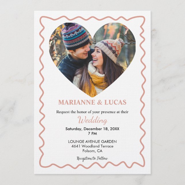 Romantic Rose Gold Heart Photo Wedding Invitation (Front)