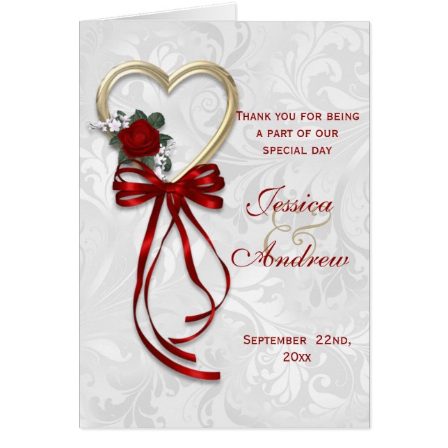 Romantic Rose, Gold Heart & Red Ribbon (Front)