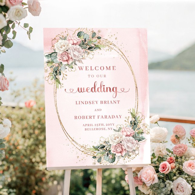Romantic Rose Gold Light Pink Wedding Welcome Poster (Romantic Rose Gold Light Pink Wedding Welcome)