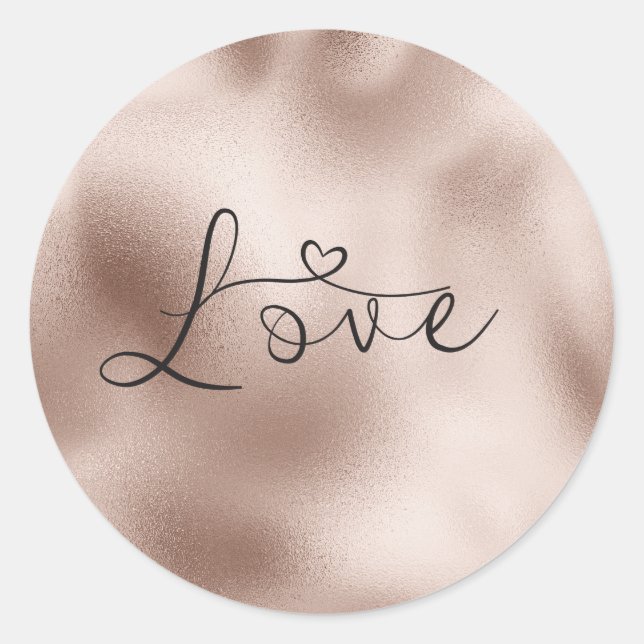 Romantic Rose Gold Love Heart Wedding Classic Round Sticker (Front)