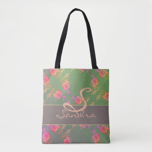 Romantic Rose Monogram Tote Bag (Front)