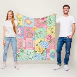 Romantic Rose Patchwork Pattern Fleece Blanket