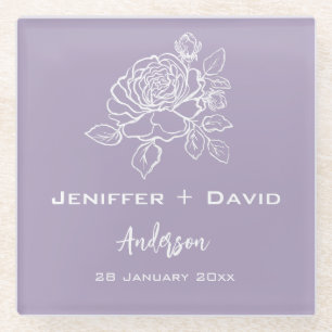 Romantic Rose Personalized Wedding/ Bridal Shower  Glass Coaster