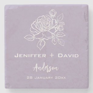 Romantic Rose Personalized Wedding/ Bridal Shower Stone Coaster
