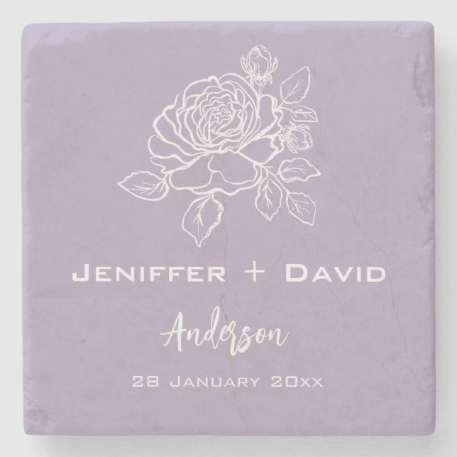 Romantic Rose Personalized Wedding/ Bridal Shower  Stone Coaster (Front)