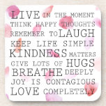 Romantic Rose Petals inspirational words Coaster<br><div class="desc">Romantic Rose Petals pink peach watercolor floral inspirational words</div>