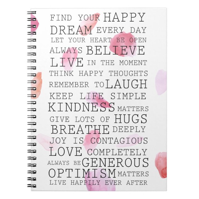 Romantic Rose Petals Inspirational words Notebook (Front)