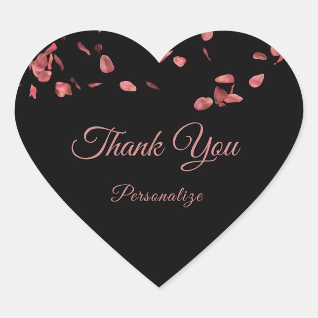 Romantic Rose Petals Thank You Personalize Heart Sticker (Front)