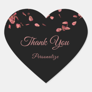 Romantic Rose Petals Thank You Personalize Heart Sticker