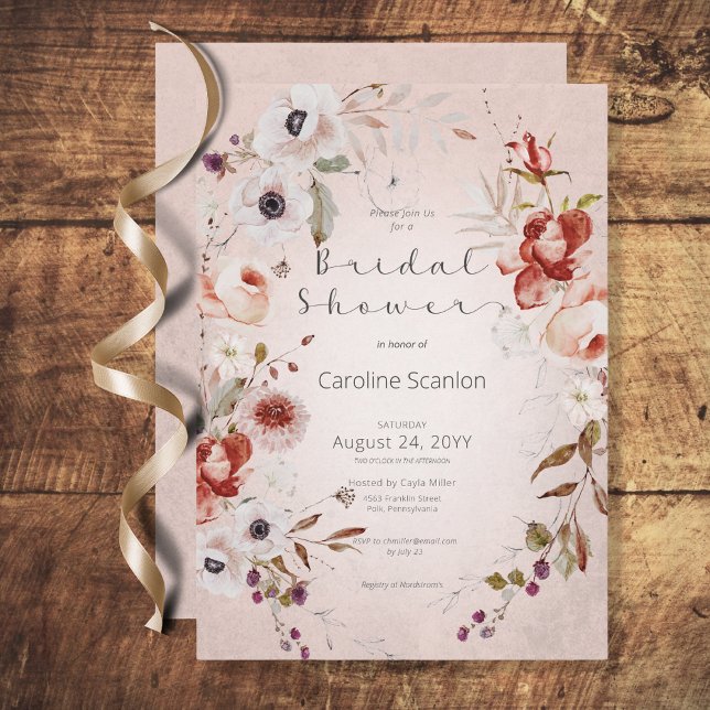 Romantic Rose Pink Floral Bridal Shower Invitation (Creator Uploaded)