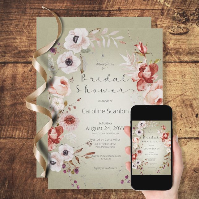 Romantic Rose Pink Floral Bridal Shower Invitation (Creator Uploaded)
